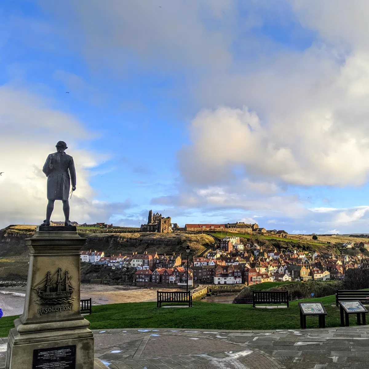 Captain Cook statue above Whitby Harbour
