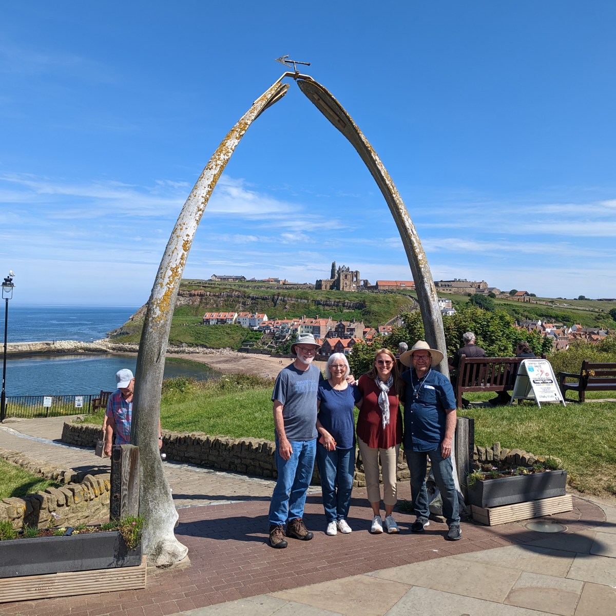 a group of people at the seaside in Whitby